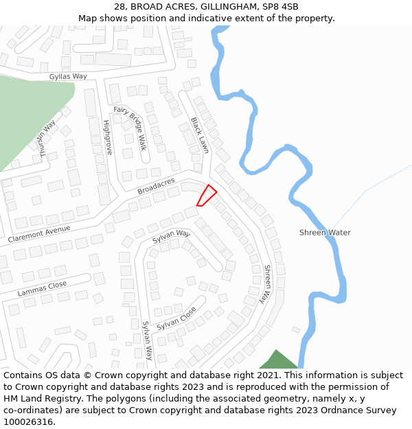 28, BROAD ACRES, GILLINGHAM, SP8 4SB: Location map and indicative extent of plot