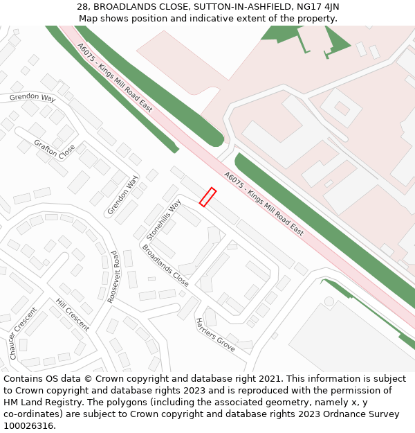 28, BROADLANDS CLOSE, SUTTON-IN-ASHFIELD, NG17 4JN: Location map and indicative extent of plot