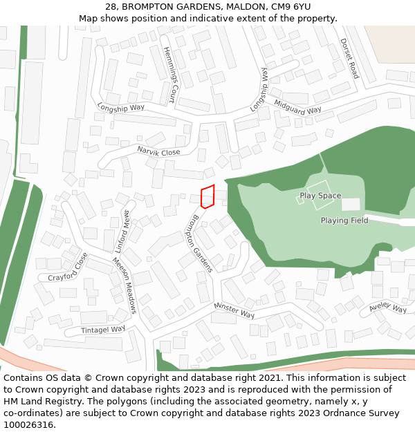 28, BROMPTON GARDENS, MALDON, CM9 6YU: Location map and indicative extent of plot