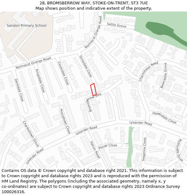 28, BROMSBERROW WAY, STOKE-ON-TRENT, ST3 7UE: Location map and indicative extent of plot