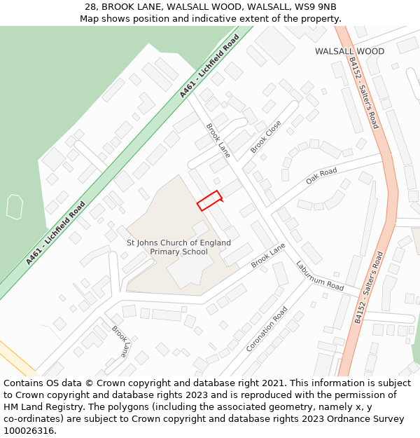 28, BROOK LANE, WALSALL WOOD, WALSALL, WS9 9NB: Location map and indicative extent of plot