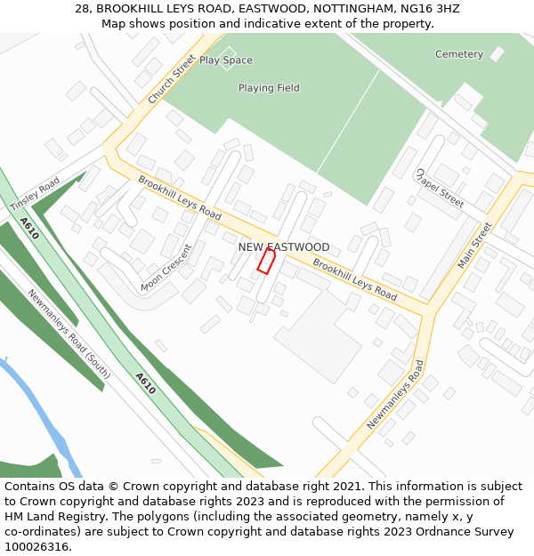 28, BROOKHILL LEYS ROAD, EASTWOOD, NOTTINGHAM, NG16 3HZ: Location map and indicative extent of plot