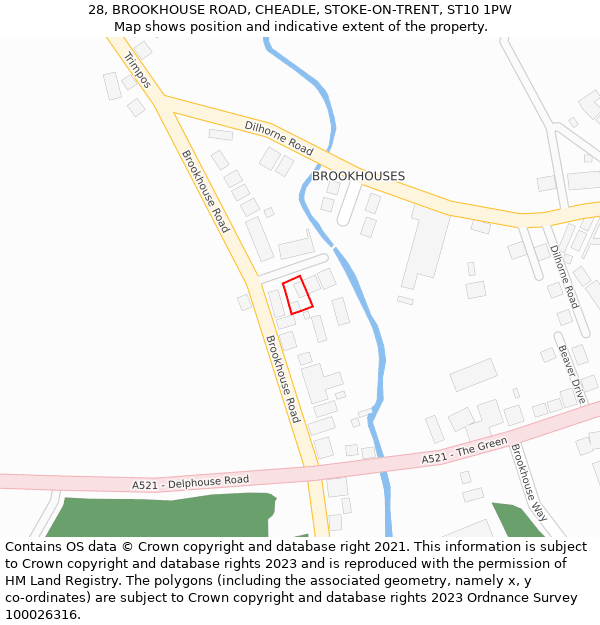 28, BROOKHOUSE ROAD, CHEADLE, STOKE-ON-TRENT, ST10 1PW: Location map and indicative extent of plot