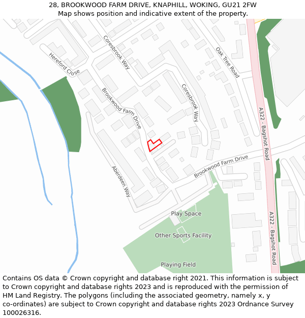 28, BROOKWOOD FARM DRIVE, KNAPHILL, WOKING, GU21 2FW: Location map and indicative extent of plot