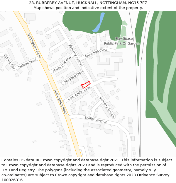 28, BURBERRY AVENUE, HUCKNALL, NOTTINGHAM, NG15 7EZ: Location map and indicative extent of plot