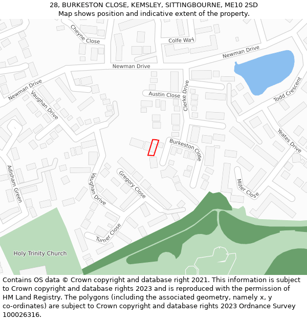 28, BURKESTON CLOSE, KEMSLEY, SITTINGBOURNE, ME10 2SD: Location map and indicative extent of plot