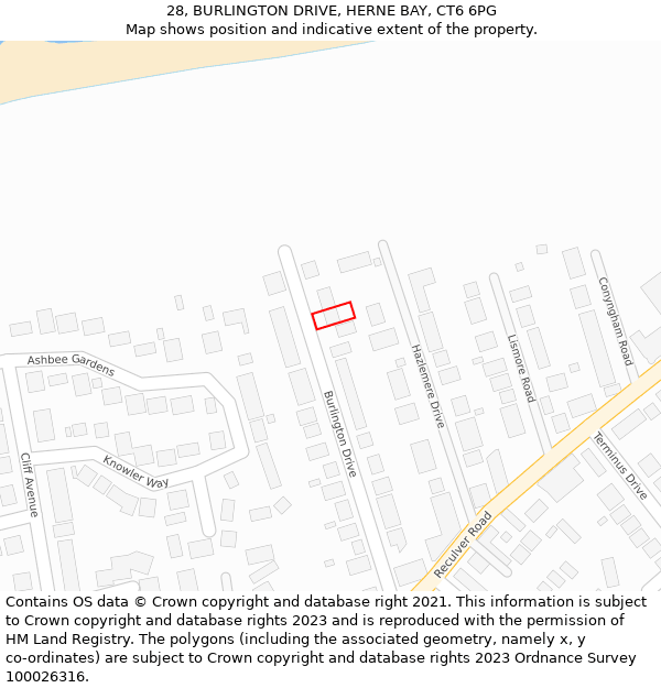 28, BURLINGTON DRIVE, HERNE BAY, CT6 6PG: Location map and indicative extent of plot