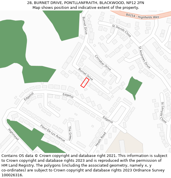 28, BURNET DRIVE, PONTLLANFRAITH, BLACKWOOD, NP12 2FN: Location map and indicative extent of plot