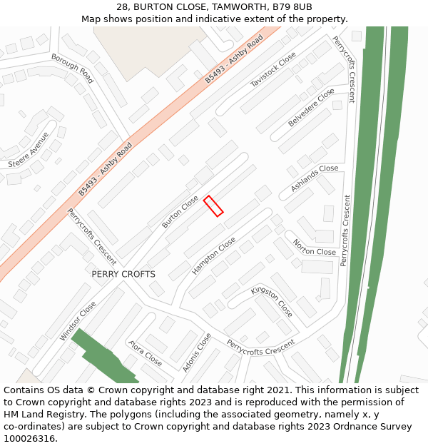 28, BURTON CLOSE, TAMWORTH, B79 8UB: Location map and indicative extent of plot