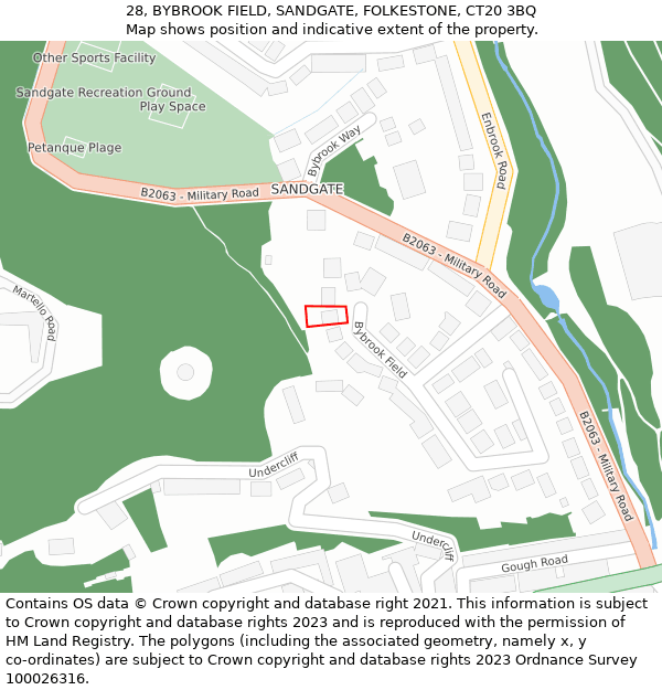 28, BYBROOK FIELD, SANDGATE, FOLKESTONE, CT20 3BQ: Location map and indicative extent of plot