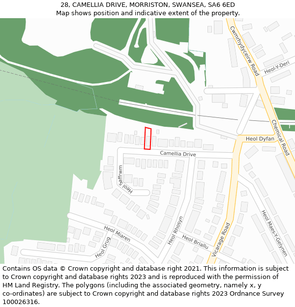 28, CAMELLIA DRIVE, MORRISTON, SWANSEA, SA6 6ED: Location map and indicative extent of plot