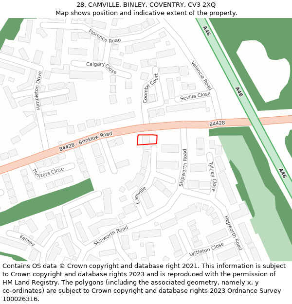 28, CAMVILLE, BINLEY, COVENTRY, CV3 2XQ: Location map and indicative extent of plot