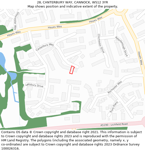 28, CANTERBURY WAY, CANNOCK, WS12 3YR: Location map and indicative extent of plot
