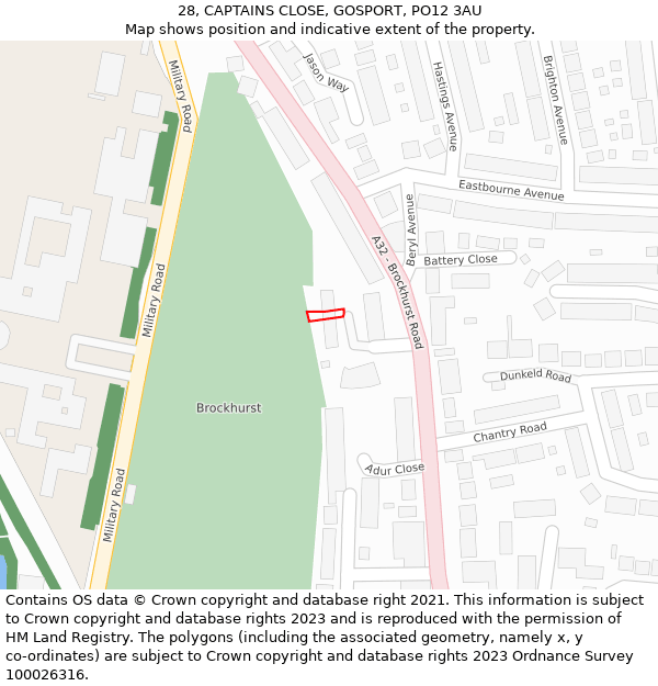 28, CAPTAINS CLOSE, GOSPORT, PO12 3AU: Location map and indicative extent of plot