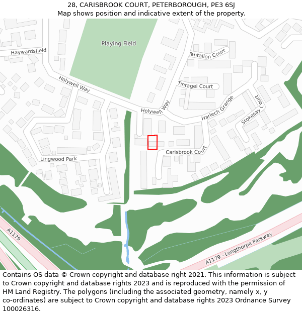 28, CARISBROOK COURT, PETERBOROUGH, PE3 6SJ: Location map and indicative extent of plot