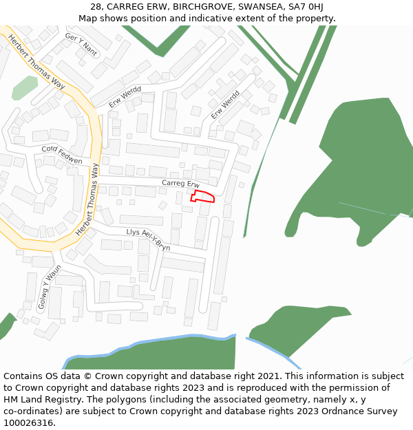 28, CARREG ERW, BIRCHGROVE, SWANSEA, SA7 0HJ: Location map and indicative extent of plot