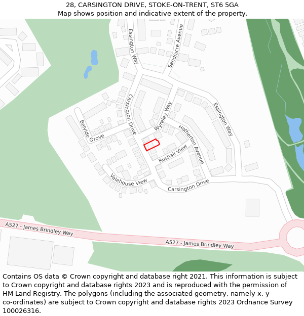 28, CARSINGTON DRIVE, STOKE-ON-TRENT, ST6 5GA: Location map and indicative extent of plot