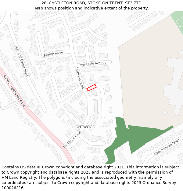 28, CASTLETON ROAD, STOKE-ON-TRENT, ST3 7TD: Location map and indicative extent of plot
