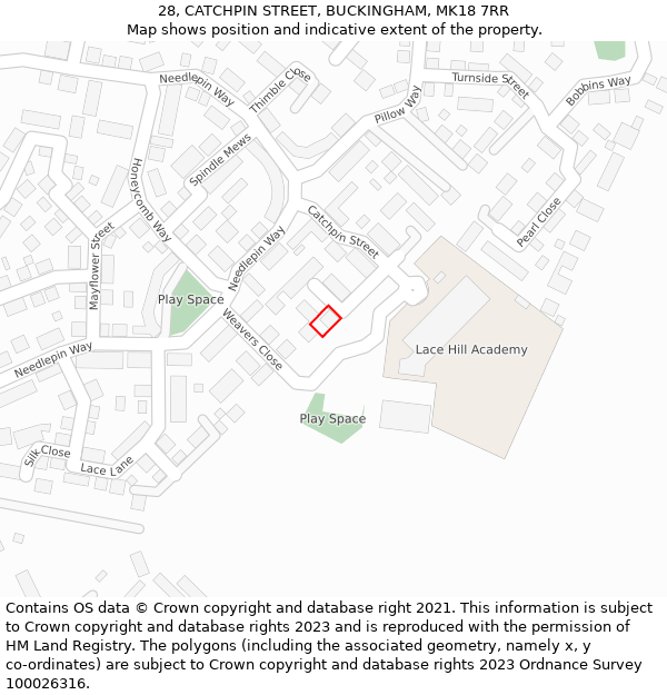 28, CATCHPIN STREET, BUCKINGHAM, MK18 7RR: Location map and indicative extent of plot