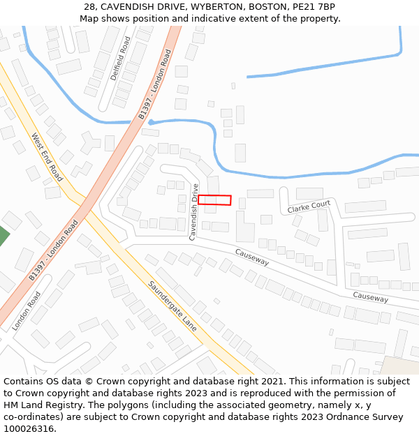 28, CAVENDISH DRIVE, WYBERTON, BOSTON, PE21 7BP: Location map and indicative extent of plot