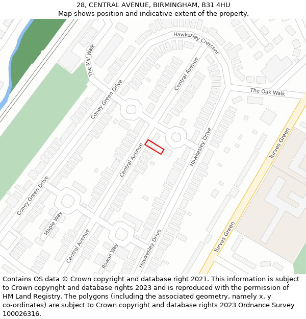 28, CENTRAL AVENUE, BIRMINGHAM, B31 4HU: Location map and indicative extent of plot