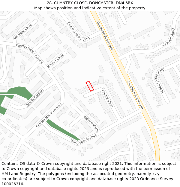 28, CHANTRY CLOSE, DONCASTER, DN4 6RX: Location map and indicative extent of plot