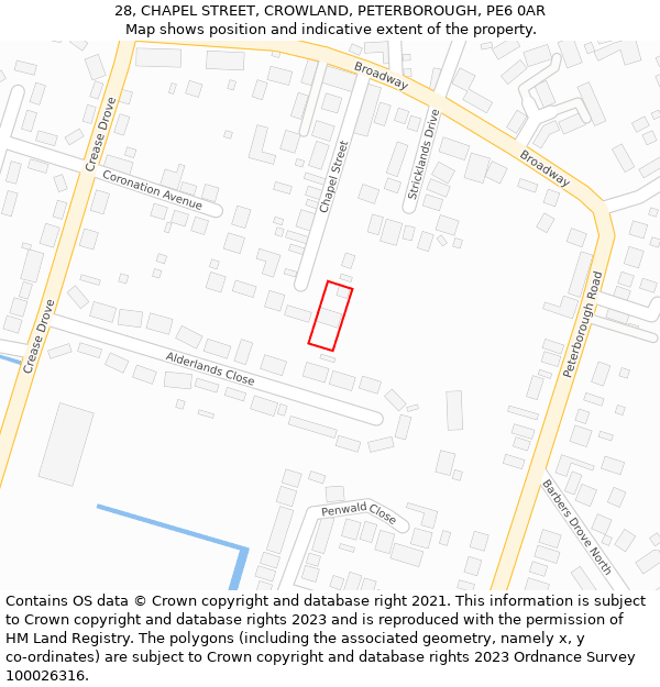 28, CHAPEL STREET, CROWLAND, PETERBOROUGH, PE6 0AR: Location map and indicative extent of plot