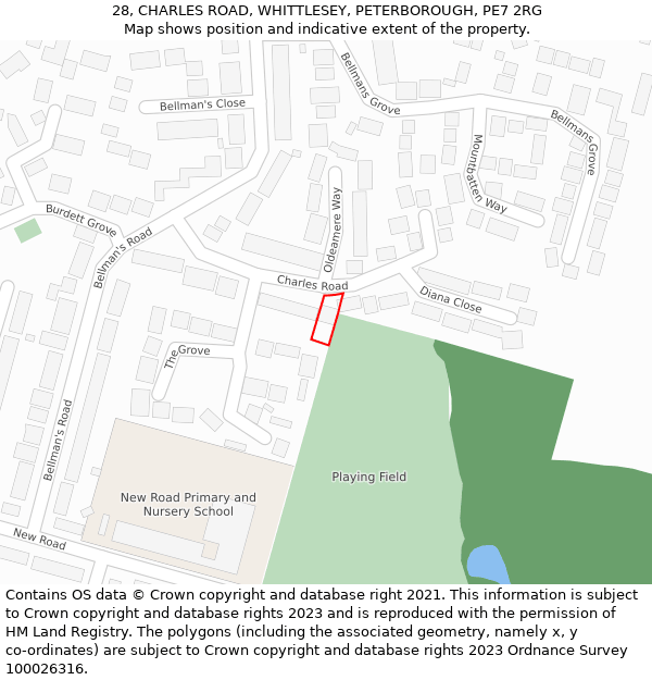 28, CHARLES ROAD, WHITTLESEY, PETERBOROUGH, PE7 2RG: Location map and indicative extent of plot
