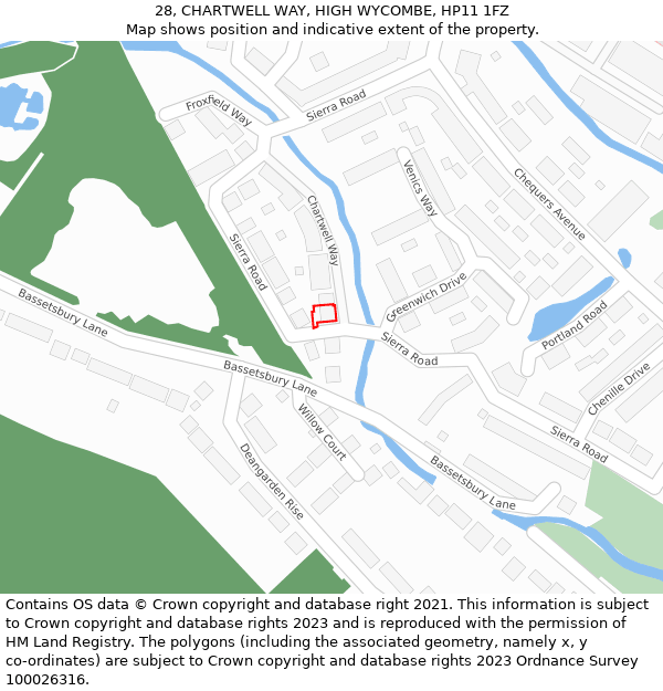 28, CHARTWELL WAY, HIGH WYCOMBE, HP11 1FZ: Location map and indicative extent of plot