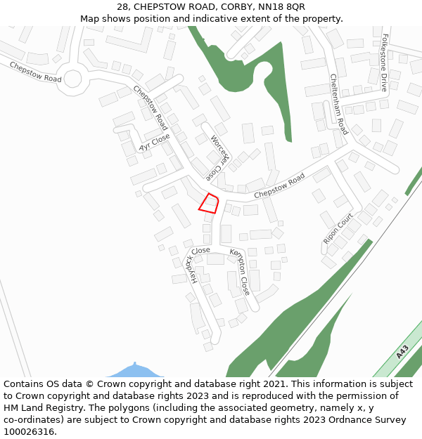 28, CHEPSTOW ROAD, CORBY, NN18 8QR: Location map and indicative extent of plot