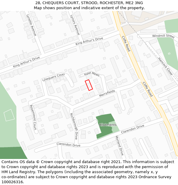 28, CHEQUERS COURT, STROOD, ROCHESTER, ME2 3NG: Location map and indicative extent of plot