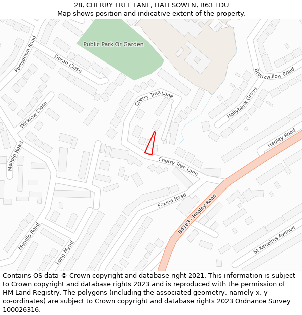 28, CHERRY TREE LANE, HALESOWEN, B63 1DU: Location map and indicative extent of plot