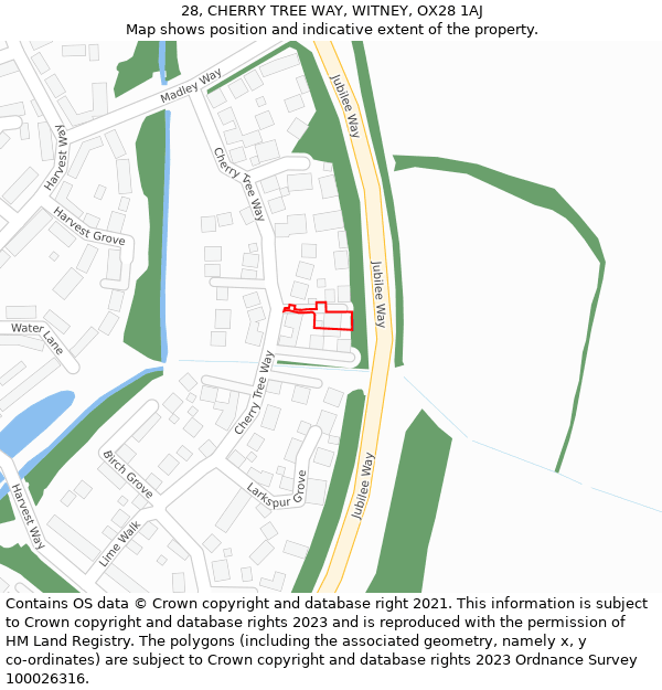 28, CHERRY TREE WAY, WITNEY, OX28 1AJ: Location map and indicative extent of plot