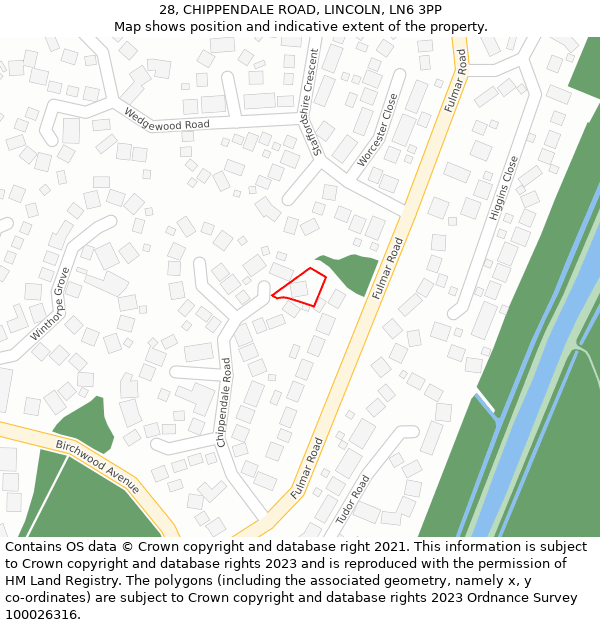 28, CHIPPENDALE ROAD, LINCOLN, LN6 3PP: Location map and indicative extent of plot
