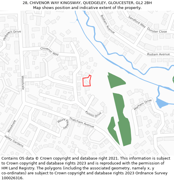 28, CHIVENOR WAY KINGSWAY, QUEDGELEY, GLOUCESTER, GL2 2BH: Location map and indicative extent of plot