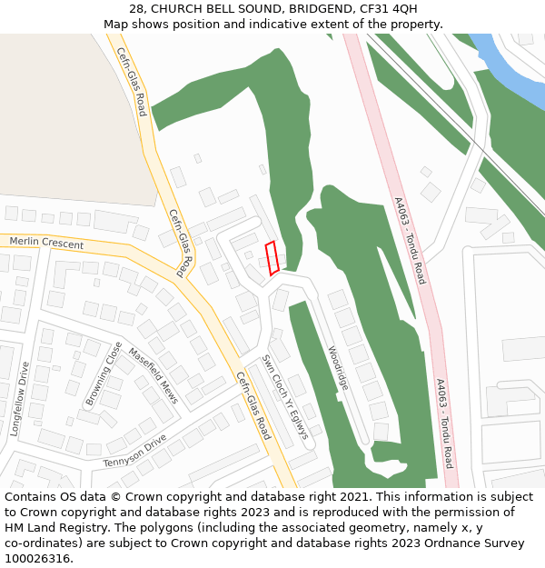 28, CHURCH BELL SOUND, BRIDGEND, CF31 4QH: Location map and indicative extent of plot