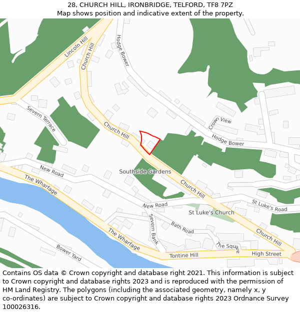 28, CHURCH HILL, IRONBRIDGE, TELFORD, TF8 7PZ: Location map and indicative extent of plot