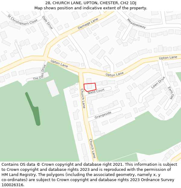 28, CHURCH LANE, UPTON, CHESTER, CH2 1DJ: Location map and indicative extent of plot