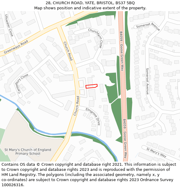 28, CHURCH ROAD, YATE, BRISTOL, BS37 5BQ: Location map and indicative extent of plot