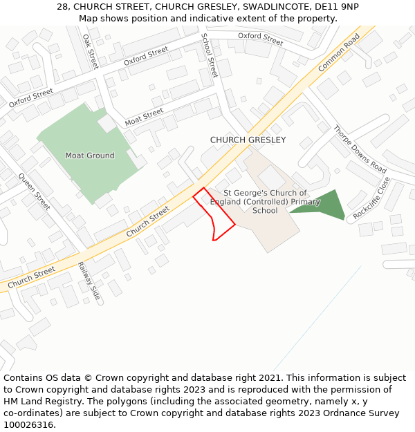 28, CHURCH STREET, CHURCH GRESLEY, SWADLINCOTE, DE11 9NP: Location map and indicative extent of plot