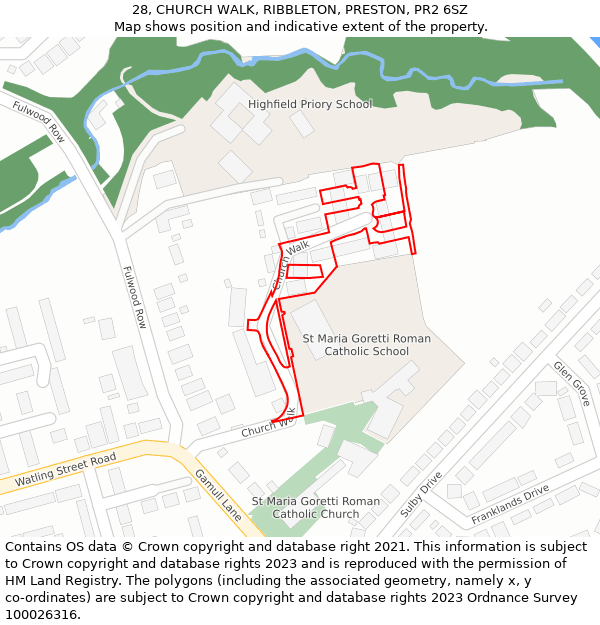 28, CHURCH WALK, RIBBLETON, PRESTON, PR2 6SZ: Location map and indicative extent of plot