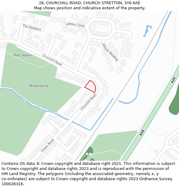 28, CHURCHILL ROAD, CHURCH STRETTON, SY6 6AE: Location map and indicative extent of plot