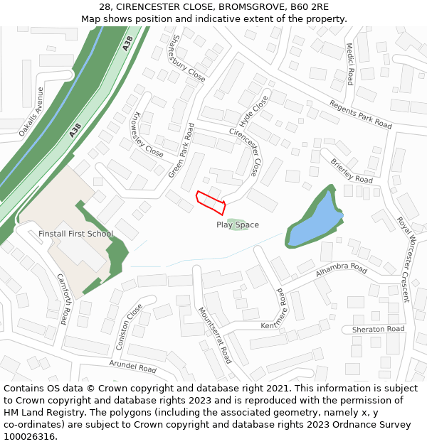 28, CIRENCESTER CLOSE, BROMSGROVE, B60 2RE: Location map and indicative extent of plot