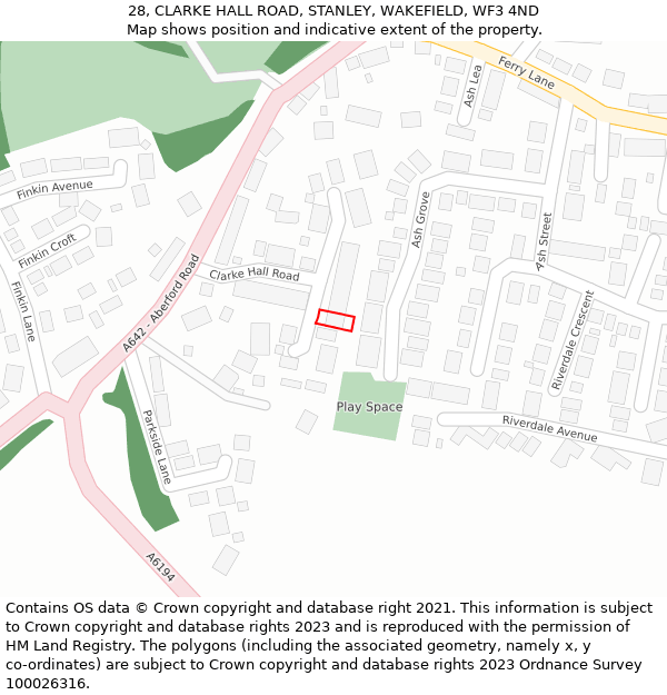 28, CLARKE HALL ROAD, STANLEY, WAKEFIELD, WF3 4ND: Location map and indicative extent of plot