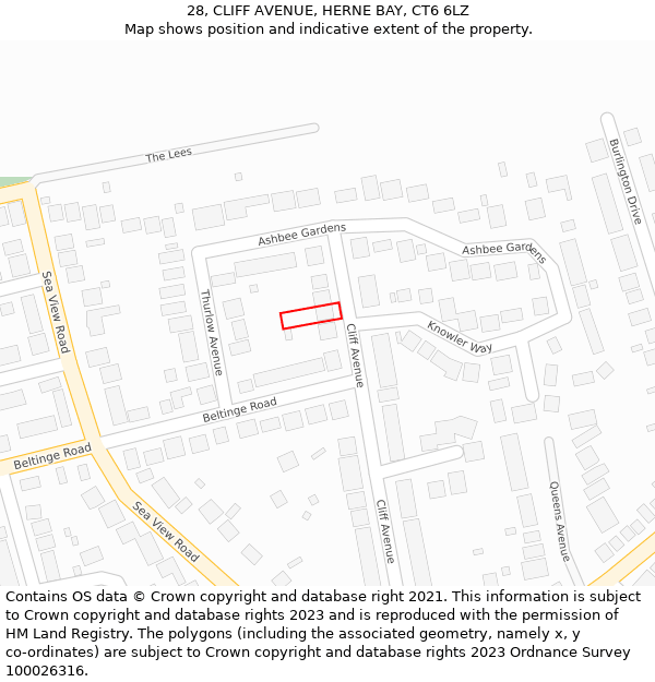 28, CLIFF AVENUE, HERNE BAY, CT6 6LZ: Location map and indicative extent of plot