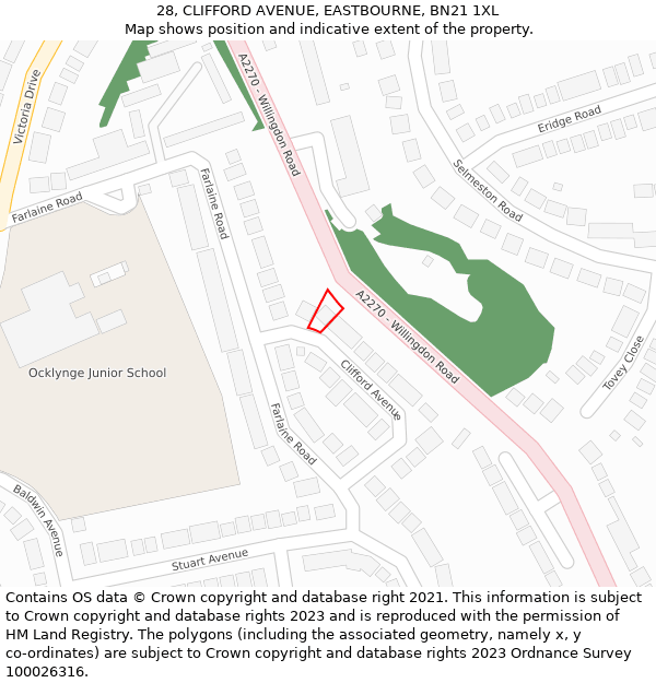 28, CLIFFORD AVENUE, EASTBOURNE, BN21 1XL: Location map and indicative extent of plot