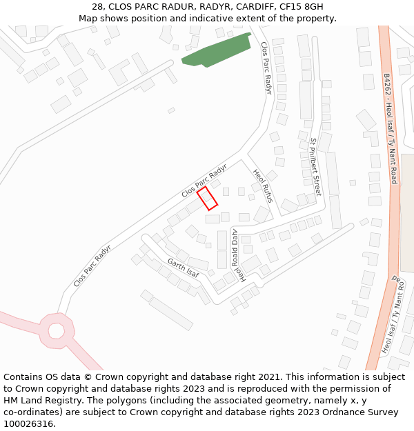 28, CLOS PARC RADUR, RADYR, CARDIFF, CF15 8GH: Location map and indicative extent of plot