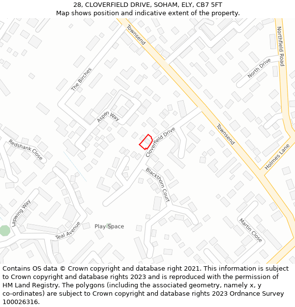 28, CLOVERFIELD DRIVE, SOHAM, ELY, CB7 5FT: Location map and indicative extent of plot