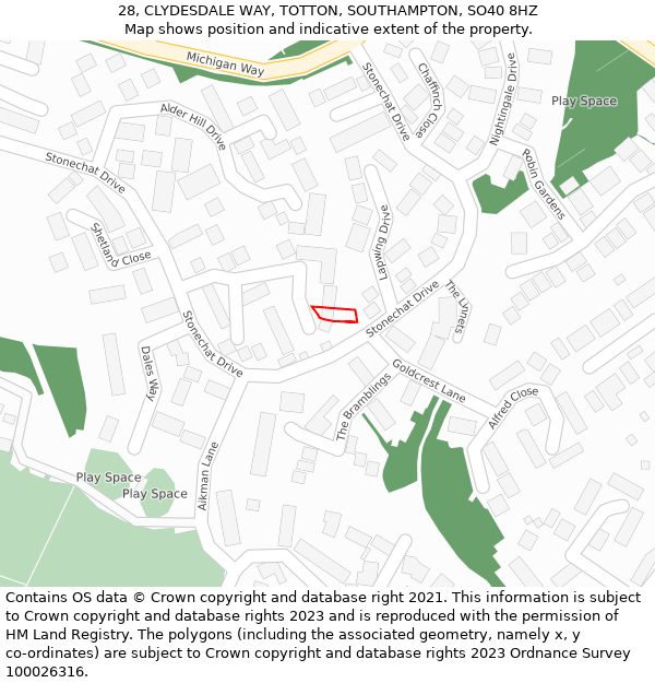 28, CLYDESDALE WAY, TOTTON, SOUTHAMPTON, SO40 8HZ: Location map and indicative extent of plot