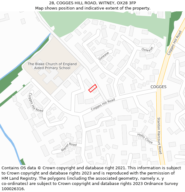 28, COGGES HILL ROAD, WITNEY, OX28 3FP: Location map and indicative extent of plot